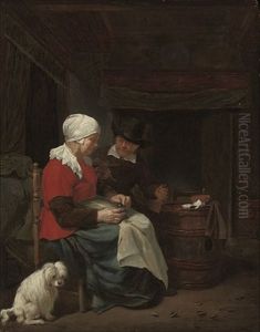 A Couple Seated In An Interior With A Dog by Quiringh Gerritsz van Brekelenkam