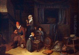 Bauerliches Interieur Mit Einer Familie Am Kamin by Quiringh Gerritsz van Brekelenkam