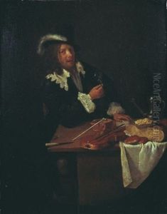 Portrait D'un Joueur De Violon Devant Une Table by Quiringh Gerritsz van Brekelenkam