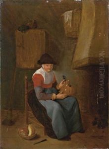 An Old Lady Seated Before A Fire by Quiringh Gerritsz van Brekelenkam
