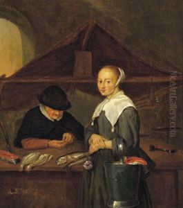 Junge Frau Bei Der Fischandlerin by Quiringh Gerritsz van Brekelenkam