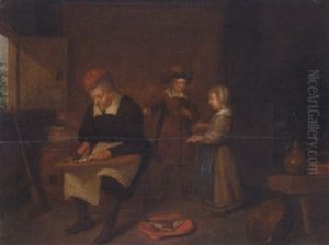 An Interior With A Man Preparing Herrings, A Young Boy And Girl Beyond An Interior With A Man Preparing Herrings, A Young Boy And Girl Beyond