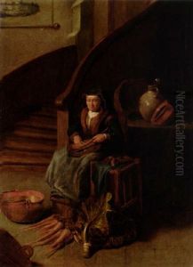 Koksinterior Med Gammal Kvinna by Quiringh Gerritsz van Brekelenkam
