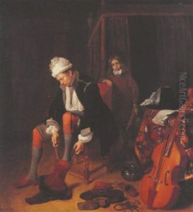 Un Gentilhomme Enfilant Ses Bottes Dans Un Interieur Bourgeois Hollandais by Quiringh Gerritsz van Brekelenkam