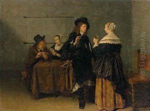 An Interior Scene With Figures Smoking, Drinking And Playing Cards by Quiringh Gerritsz van Brekelenkam