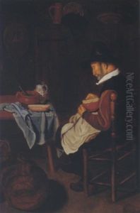Kitchen Interior With A Man Preparing A Meal by Quiringh Gerritsz van Brekelenkam