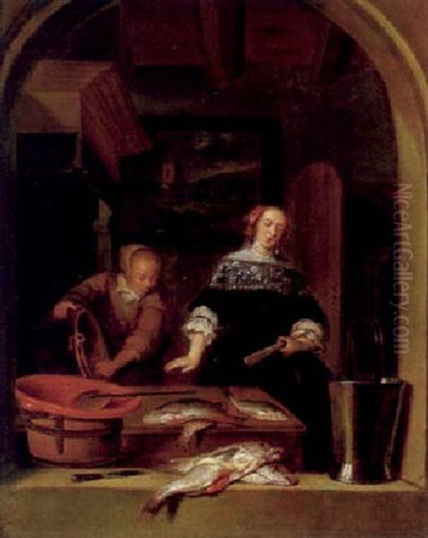 Eine Hausfrau Mit Ihrer Magd In Der Kuche - view 1
