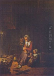 Mere Et Son Enfant Devant Une Cheminee by Quiringh Gerritsz van Brekelenkam