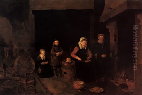 A Modest Interior With A Family Eating By The Fire - view 1