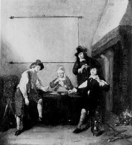 Card Players Seated Near A Fireplace by Quiringh Gerritsz van Brekelenkam