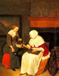 A Lady With Her Maid In An Interior by Quiringh Gerritsz van Brekelenkam