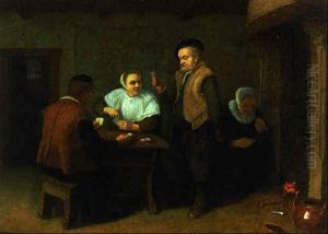 Peasants Playing Cards In An Interior by Quiringh Gerritsz van Brekelenkam
