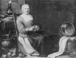 Kartoffeln Schalende Frau In Der Kuche