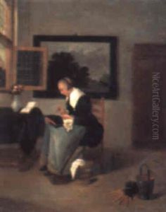 A Lady Sewing In An Interior