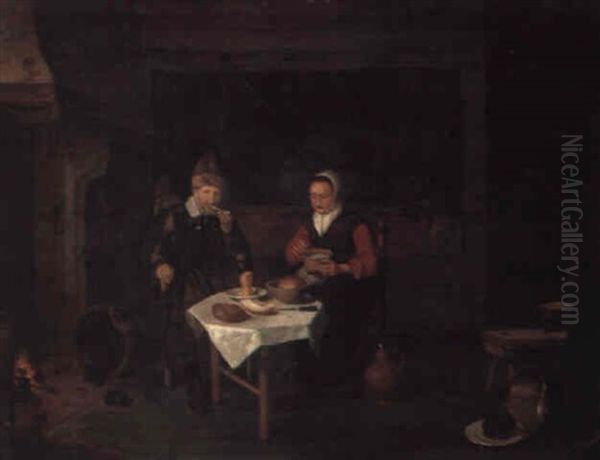 An Elderly Couple At A Table In An Interior - view 1