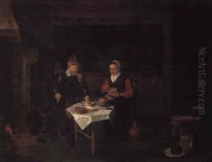 An Elderly Couple At A Table In An Interior by Quiringh Gerritsz van Brekelenkam
