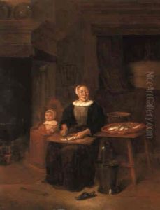 A Woman Preparing Fish By A Fire
