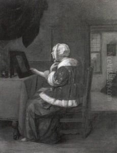 A Lady Seated In An Interior Observing Herself In A Mirror A Lady Seated In An Interior Observing Herself In A Mirror