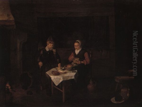 Elderly Couple At A Table In An Interior - view 1