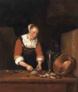Frau Beim Fischfiletieren