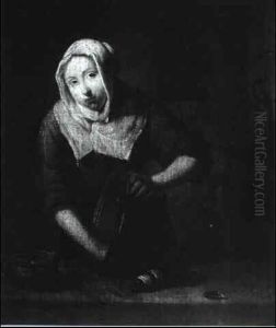 A Kitchen Maid Scouring A Copper Pot