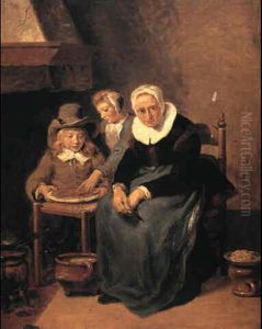 Interior Med Born Der Spiser Pandekager by Quiringh Gerritsz van Brekelenkam