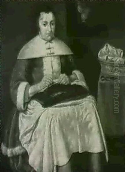 A Lady Sewing In An Interior - view 1