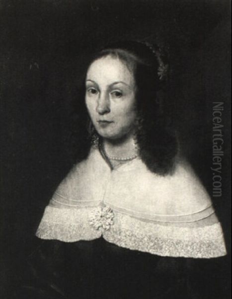 Portrait Of A Lady In Black Dress And Lace Collar - view 1