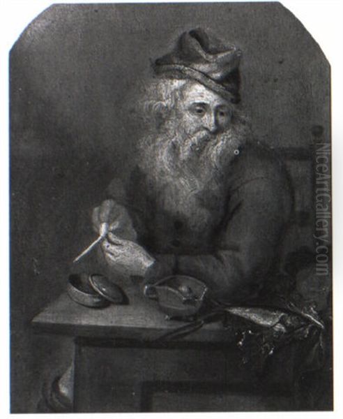 An Old Man Filling His Pipe At A Table - view 1