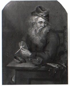 An Old Man Filling His Pipe At A Table