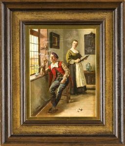 Interieur Mit Rauchendem, Jungen Mann Am Fenster, Der Von Seiner Frau Gezeichnet Wird by Heinrich Breling