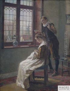 Niederlandisches Stubeninterieur Mit Einem Paar Am Fenster by Heinrich Breling