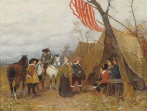 Cavaliers And Horses Beside A Tent by Heinrich Breling