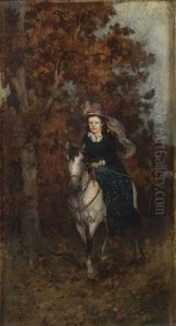 Young Woman On Horseback by Heinrich Breling
