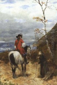 Vornehmer Reiter Und Bettelnde Reisigsammlerin