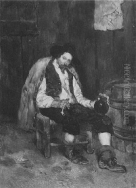 Sitzender Bauer Mit Krug Und Pfeife - view 1