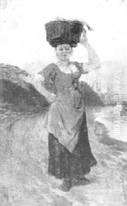 Fischersfrau Am Strand by Heinrich Breling