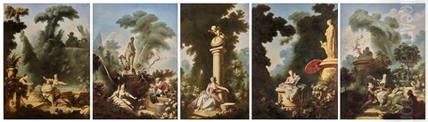 Les Progres De L'amour Dans Le Coeur D'une Jeune Fille : La Poursuite (1), La Rencontre (2), L'amant Couronne (3), La Lettre D'amour (4), La Reverie (5) - view 1