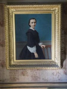 Portrait De Jeune Fille Au Bouquet De Violettes by Auguste de la Brely