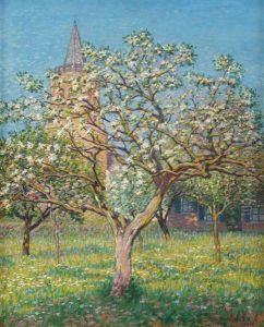 Blossoming Tree With The Church Of Laren In The Distance by Co Breman