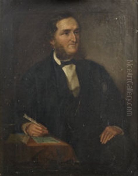Portrait Of A Man In A Black Coat Writing A Letter - view 1