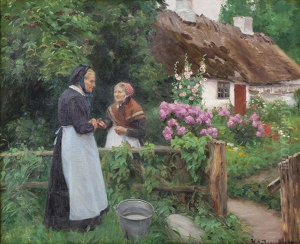Two Old Ladies At A Garden Gate - view 1