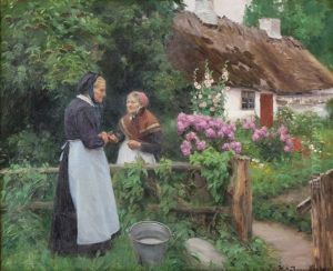 Two Old Ladies At A Garden Gate by Hans Andersen Brendekilde