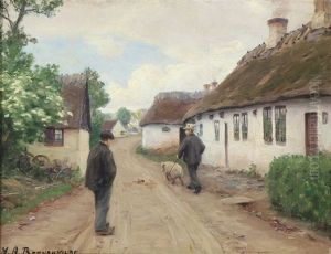 Village Scene With A Farmer And His Pig by Hans Andersen Brendekilde