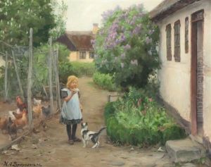 A Little Girl Gives The Cat Food by Hans Andersen Brendekilde