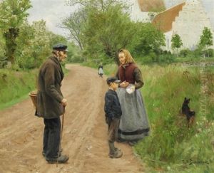 Villagers On The Road Near Brendekilde Church by Hans Andersen Brendekilde