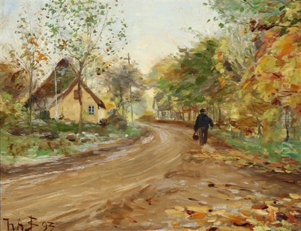 A Man Walking Along A Country Road - view 1