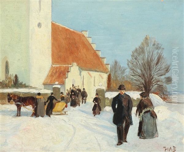 Winter Scenery With Churchgoers - view 1