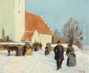 Winter Scenery With Churchgoers Winter Scenery With Churchgoers
