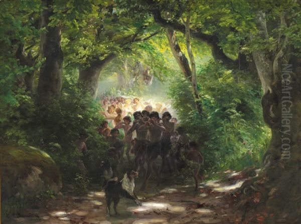 Elves Playing And Dancing In The Woods - view 1
